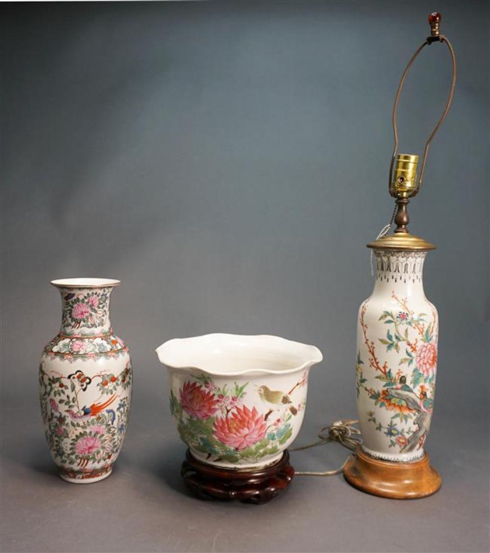 CHINESE FAMILLE ROSE VASE CONVERTED