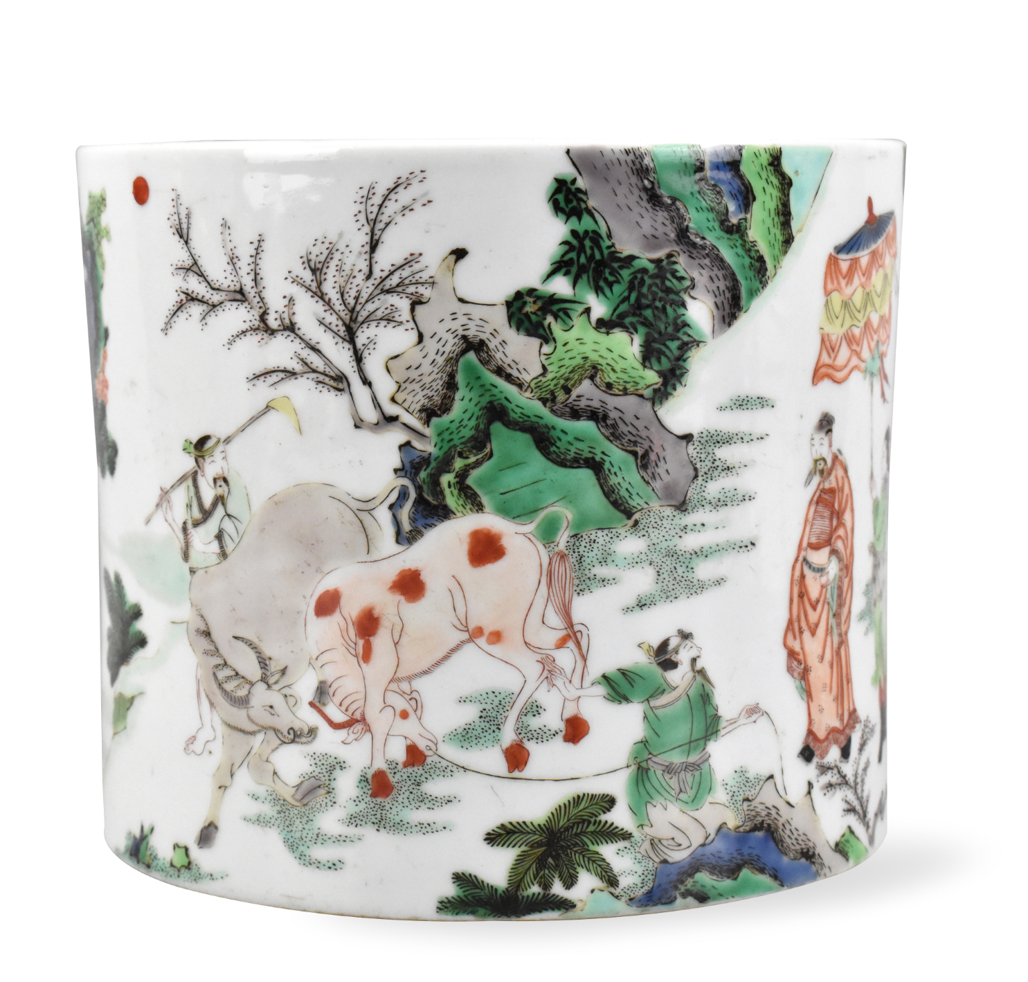 CHINESE FAMILLE VERTE BRUSHPOT W/