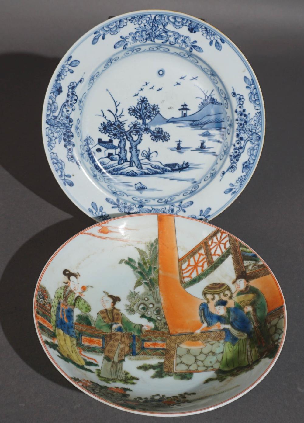 CHINESE FAMILLE VERTE DISH AND BLUE