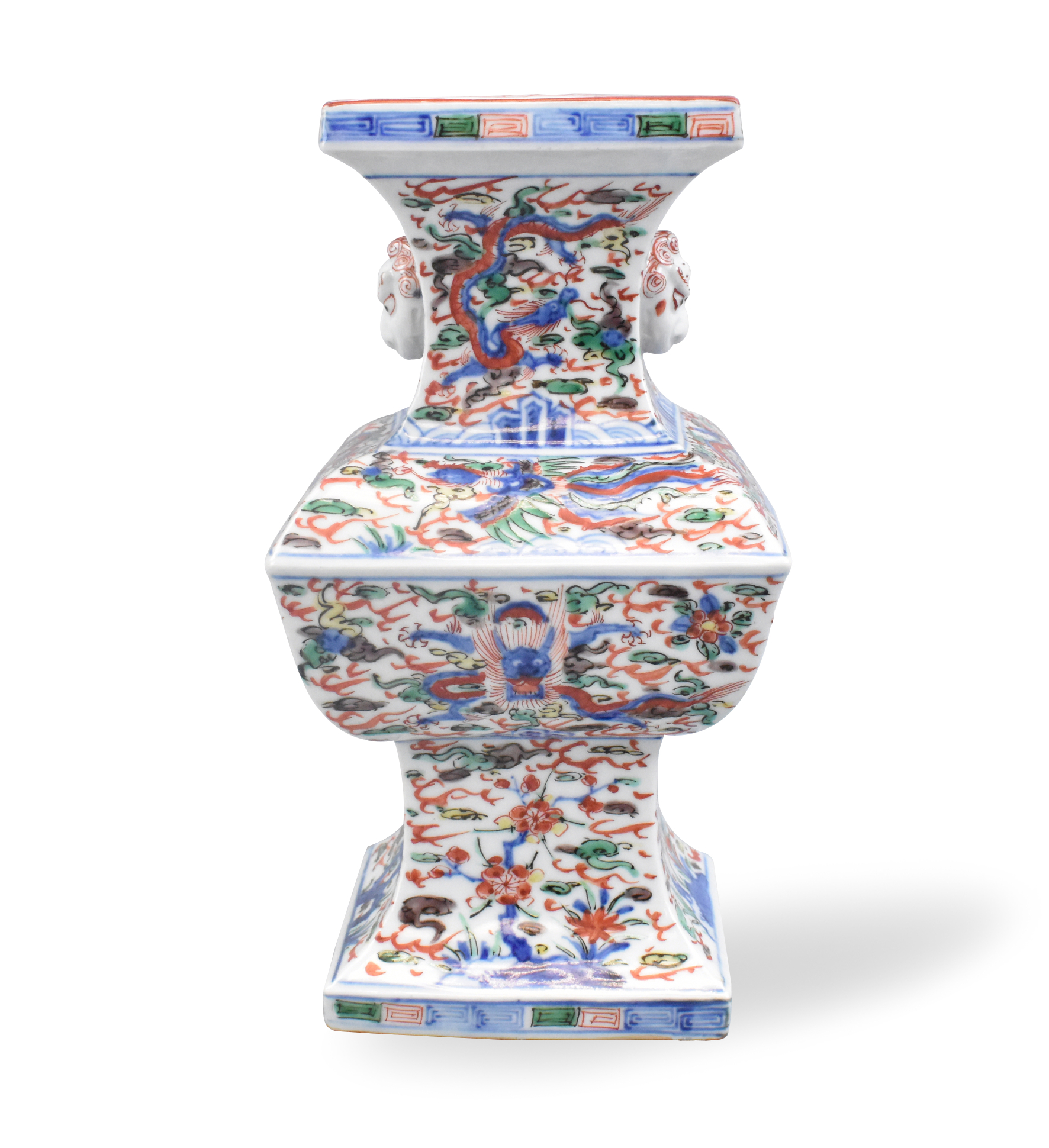 CHINESE FAMILLE VERTE SQUARE VASE