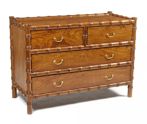 CHINESE FAUX BAMBOO CARVED PADAUK