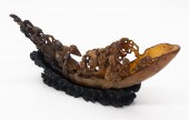 CHINESE FIGURAL CARVED HORN ON