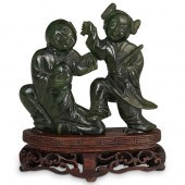 CHINESE FIGURAL CARVED SPINACH