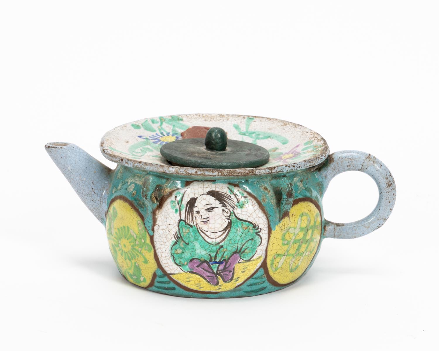 CHINESE FIGURAL MOTIF BLUE ENAMEL &