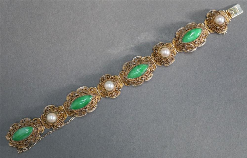CHINESE FILIGREE SILVER, JADE AND