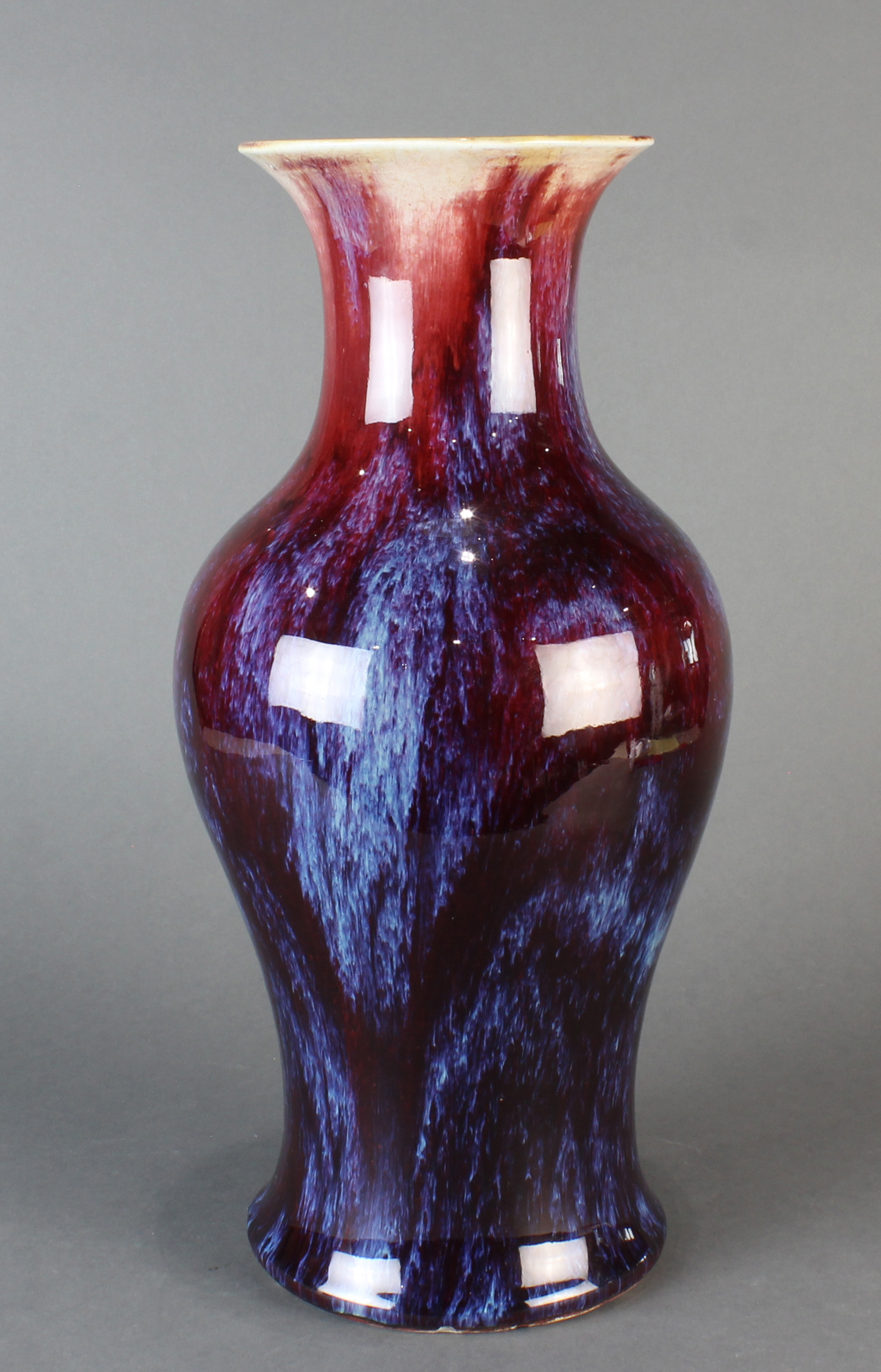 CHINESE FLAMBE GLAZED BALUSTER VASE