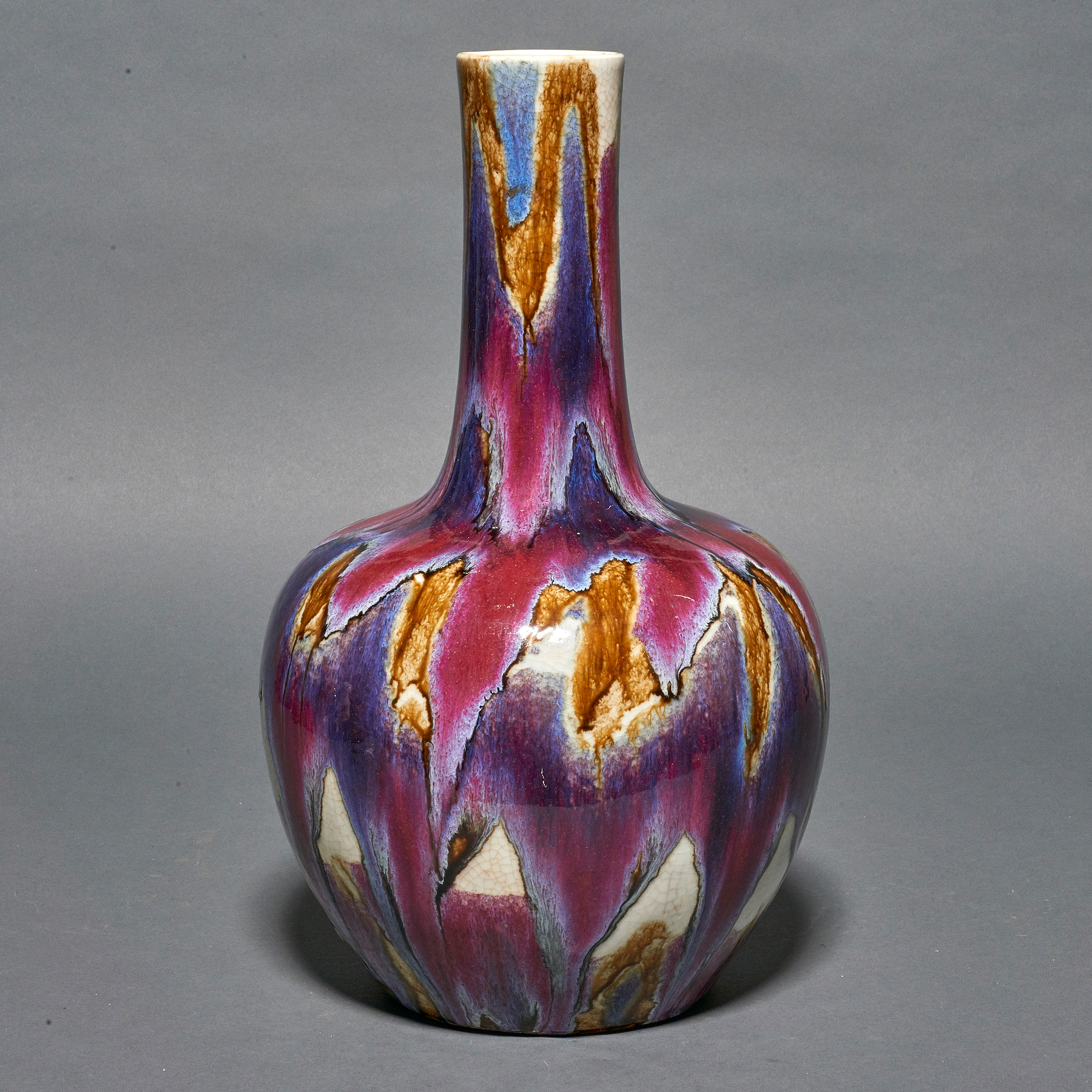 CHINESE FLAMBE GLAZED GLOBULAR VASE