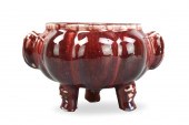 CHINESE FLAMBE GLAZED TRIPOD C