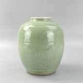 CHINESE FLORAL CELADON JAR ,RO