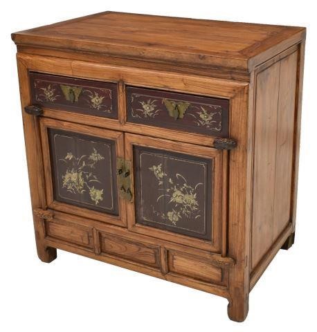 CHINESE FLORAL PAINTED ELMWOOD