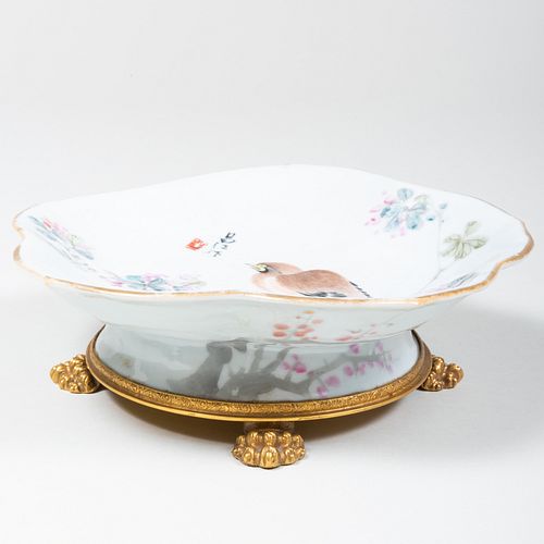 CHINESE FOOTED BOWL MOUNTED TO A