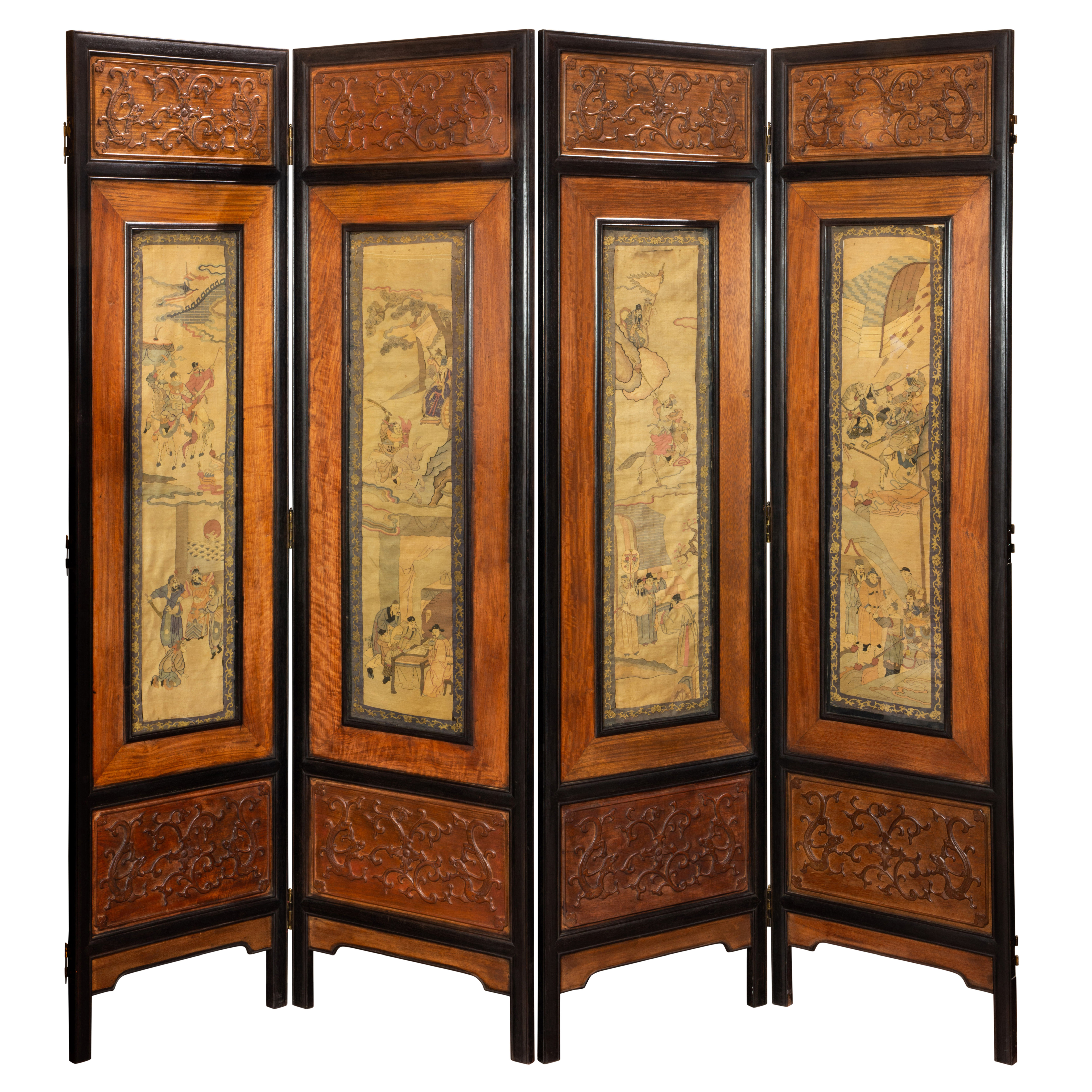 CHINESE FOUR-FOLD HARDWOOD SCREEN