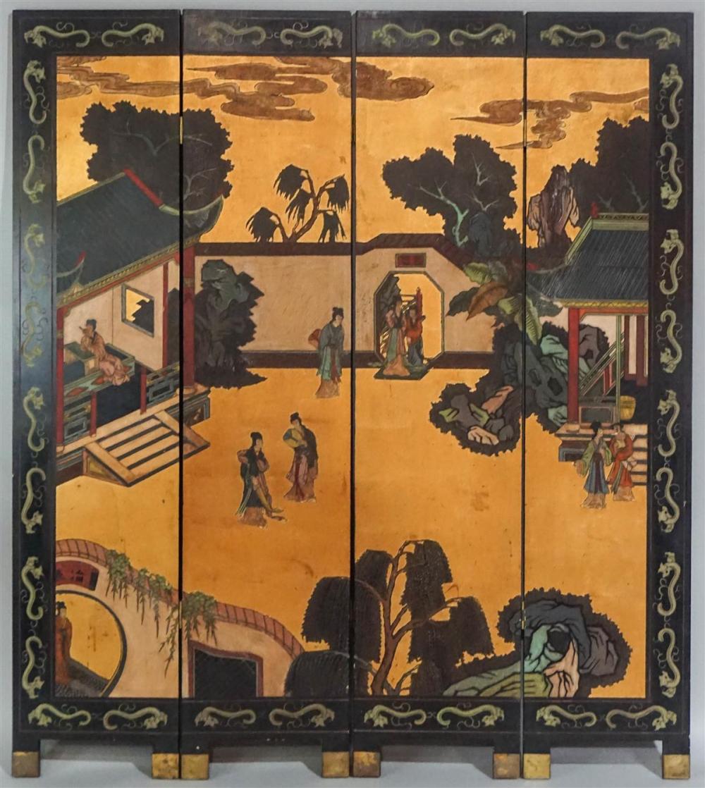 CHINESE FOUR-PANEL CARVED LACQUER