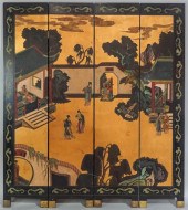 CHINESE FOUR-PANEL CARVED LACQ