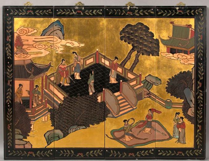 Chinese Four-Panel Gold-Ground