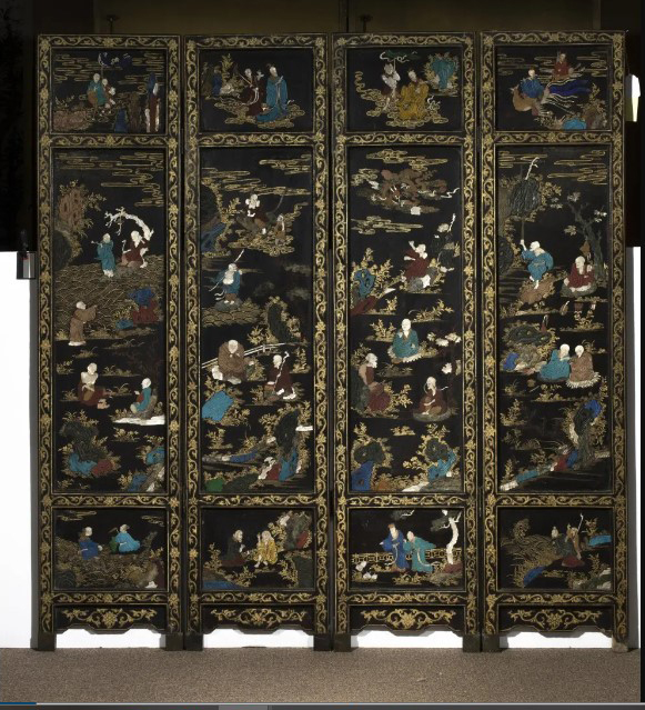 CHINESE FOUR-PANEL INLAID AND