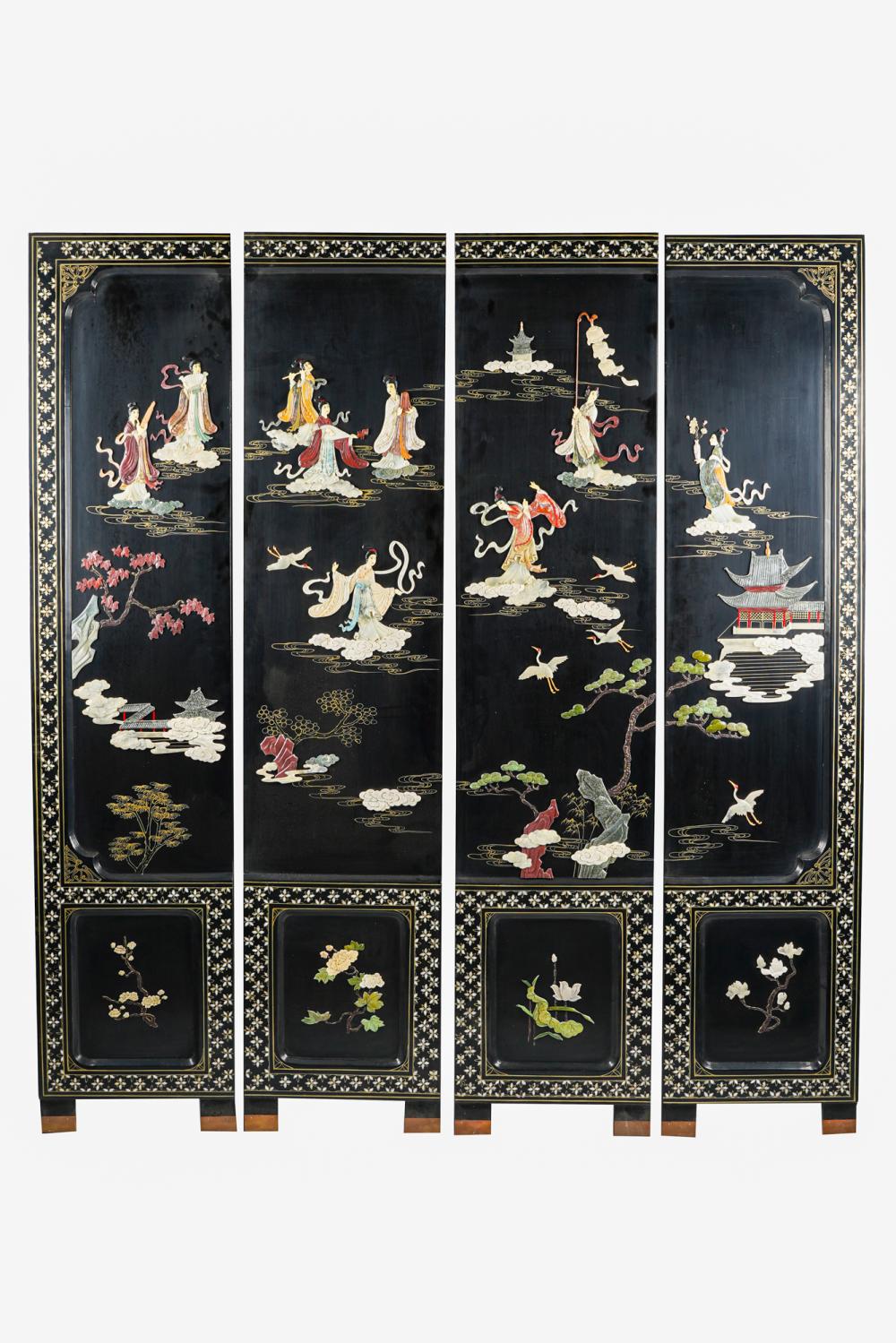 CHINESE FOUR PANEL INLAID