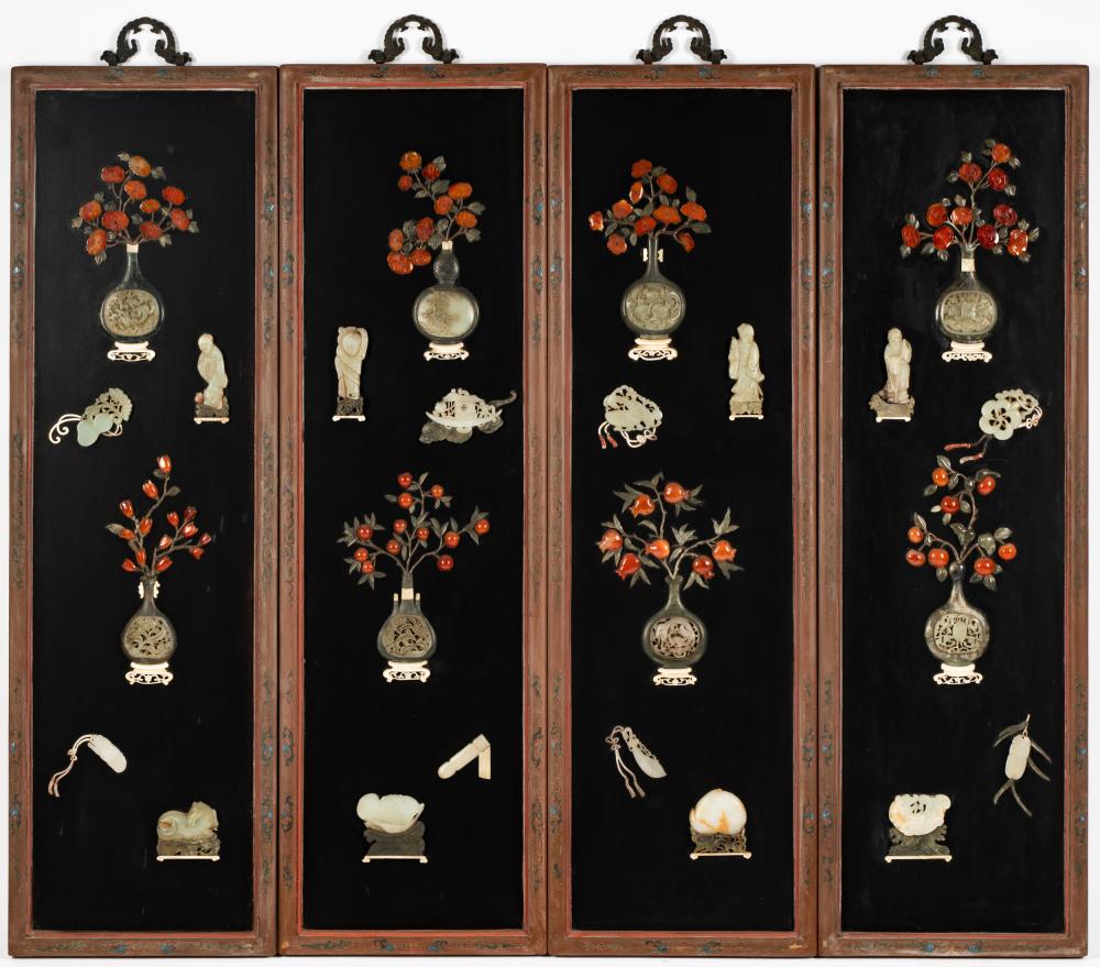CHINESE FOUR-PANEL JADE-INLAID