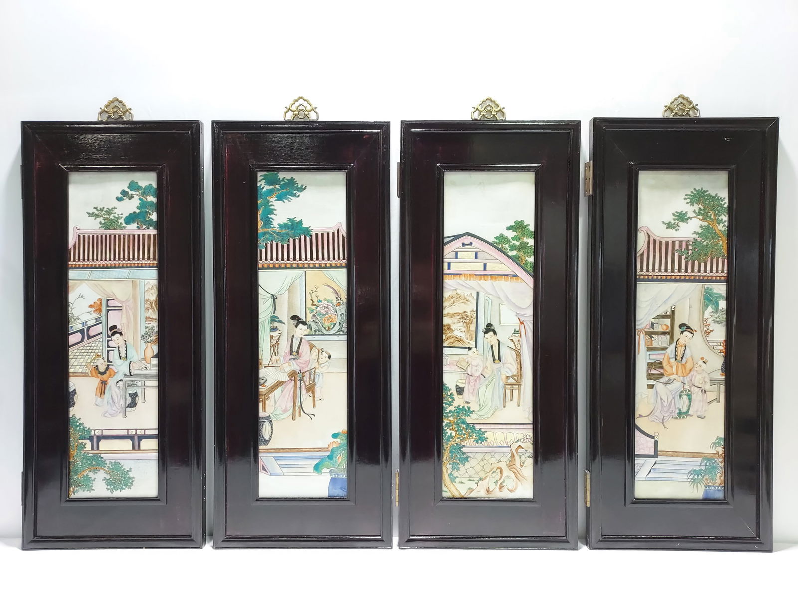 CHINESE FOUR PANEL PORCELAIN INLAID