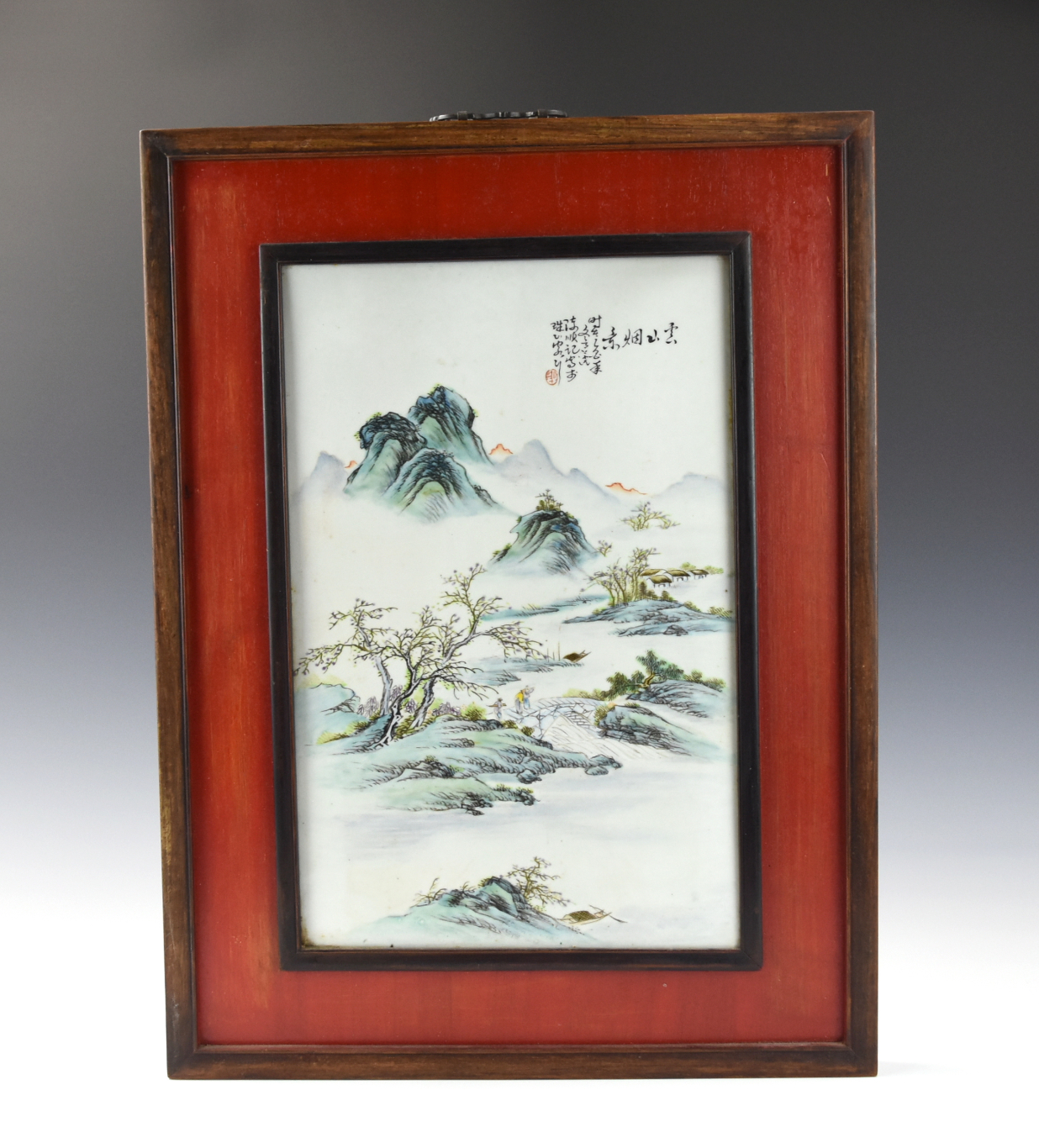 CHINESE FRAME PORCELAIN PLAQUE W/