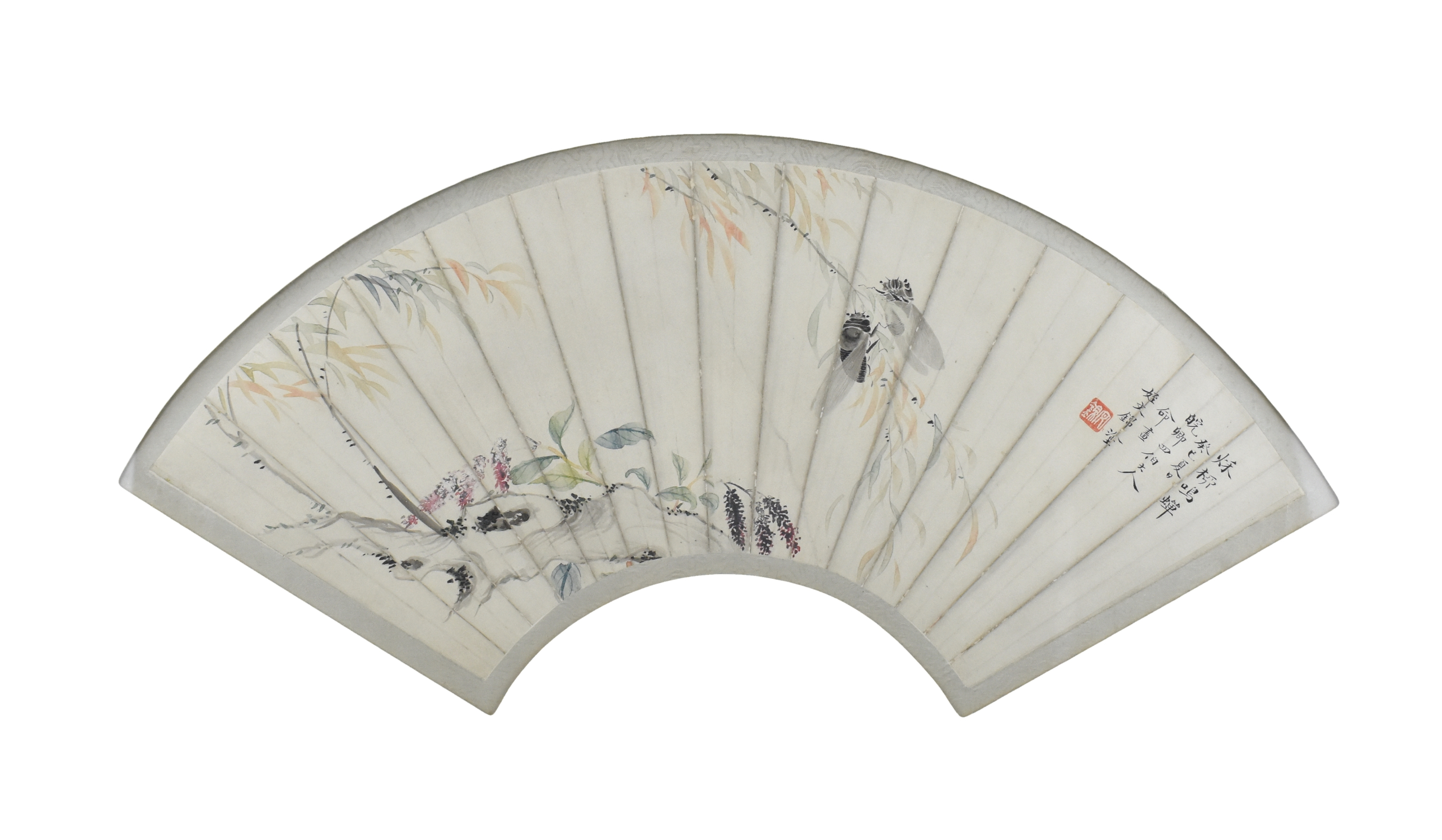CHINESE FRAMED FAN PAINTING OF