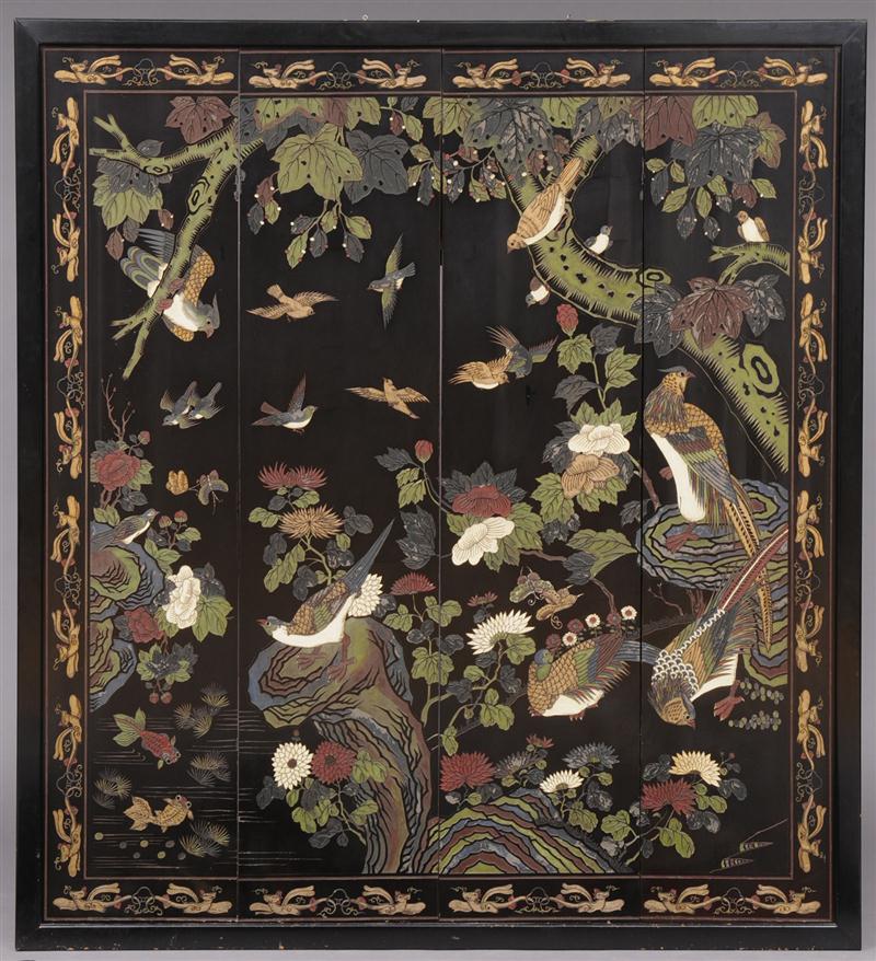 CHINESE FRAMED FOUR-FOLD BLACK