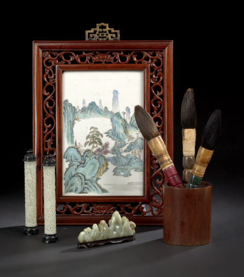 Chinese Framed Porcelain Plaque, 