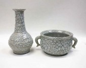 CHINESE GE WARE CENSER AND VAS