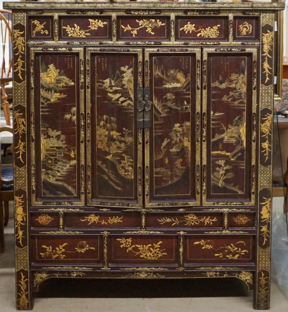 CHINESE GILT AND BLACK LACQUERED