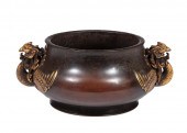 CHINESE GILT AND PATINATED BRO
