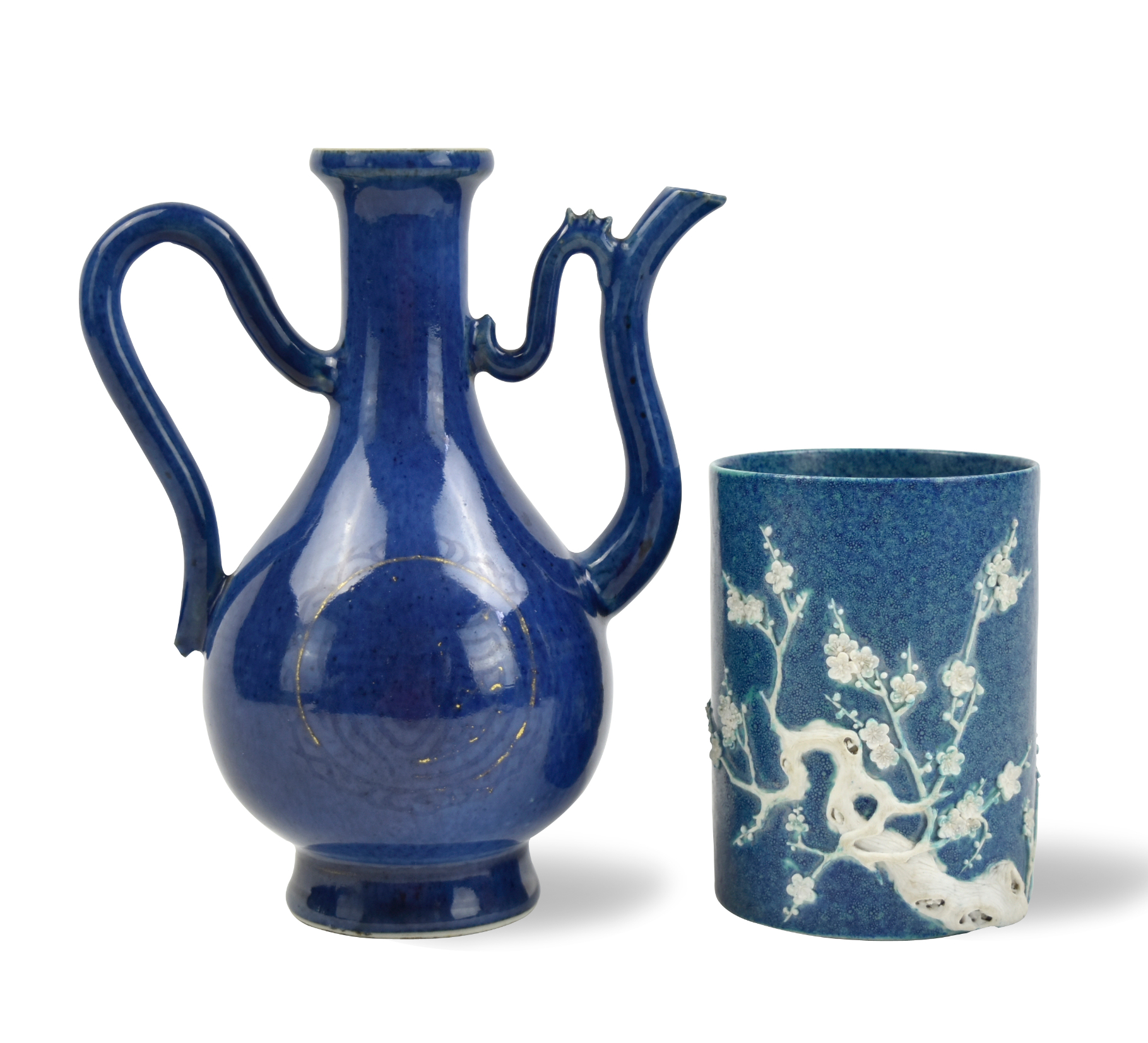 CHINESE GILT BLUE GLAZED WINE POT &