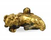CHINESE GILT BRONZE BEAST PAPE