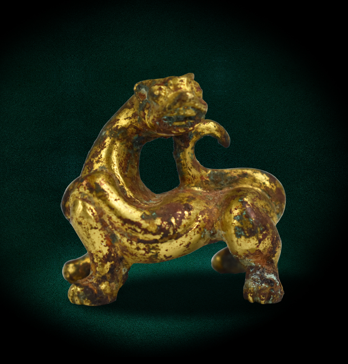 CHINESE GILT BRONZE BEAST PAPER