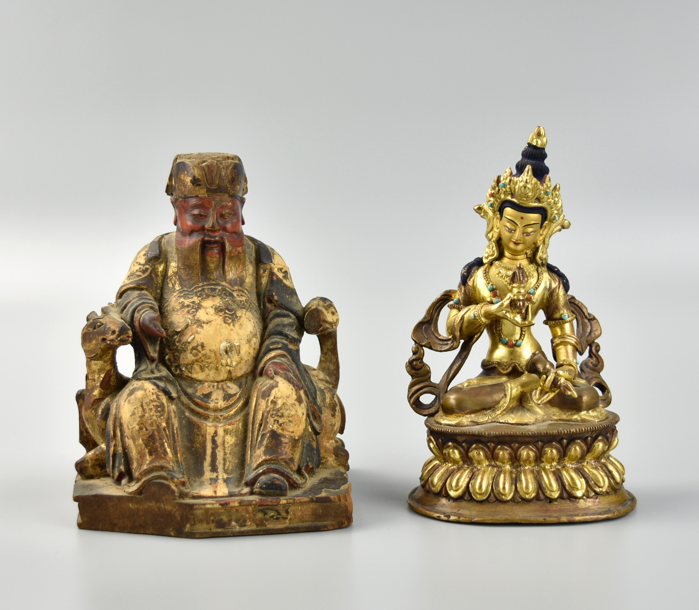 CHINESE GILT BRONZE BUDDHA & WOOD