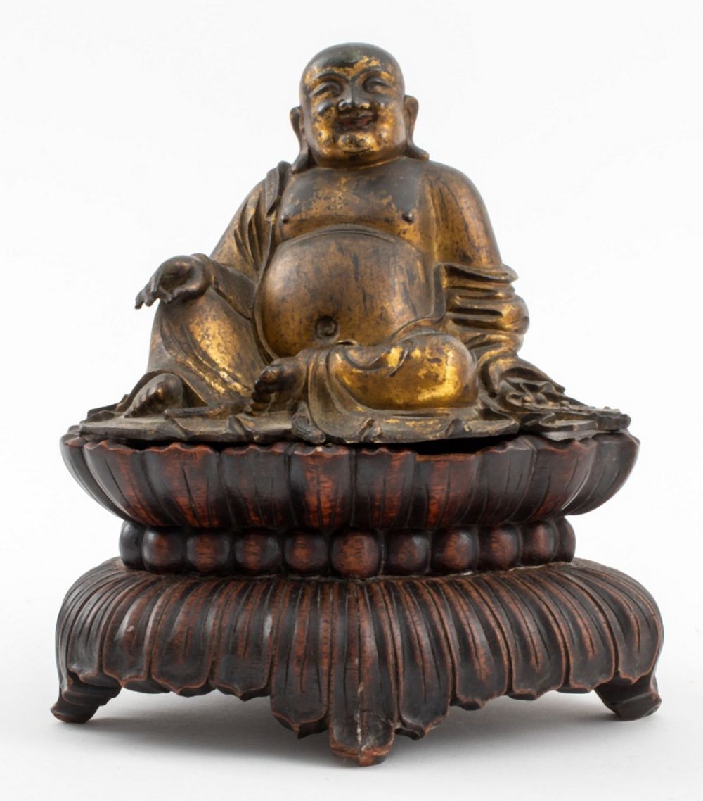 CHINESE GILT BRONZE BUDDHA HOTAI ON