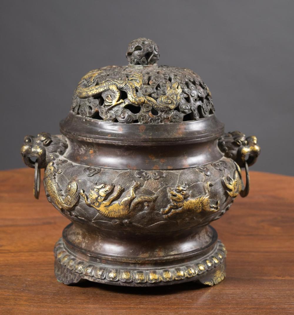 CHINESE GILT BRONZE COVERED
