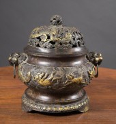 CHINESE GILT BRONZE COVERED CE