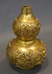 CHINESE GILT BRONZE DOUBLE GOU