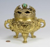 CHINESE GILT BRONZE DRAGON CEN