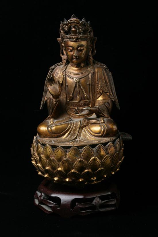 CHINESE GILT BRONZE FIGURE OF