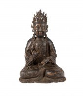 CHINESE GILT BRONZE SEATED QUA