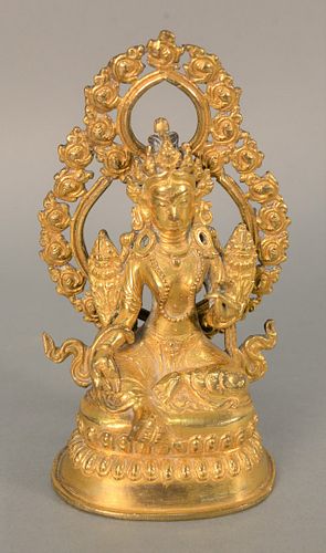 CHINESE GILT BRONZE SEATED TARA,