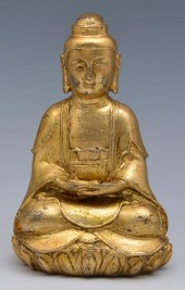 CHINESE GILT BRONZE SEATED VOT