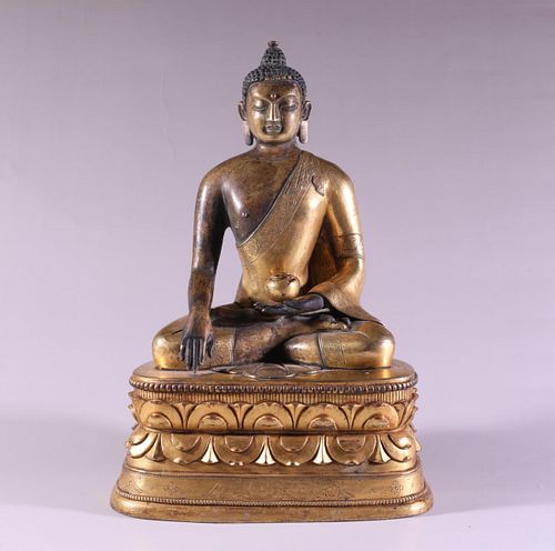 CHINESE GILT BRONZE SKYAMUNI BUDDHA