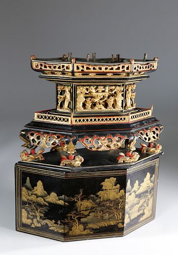 CHINESE GILT DECORATED RED AND