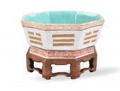 CHINESE GILT IRON RED OCTAGONA