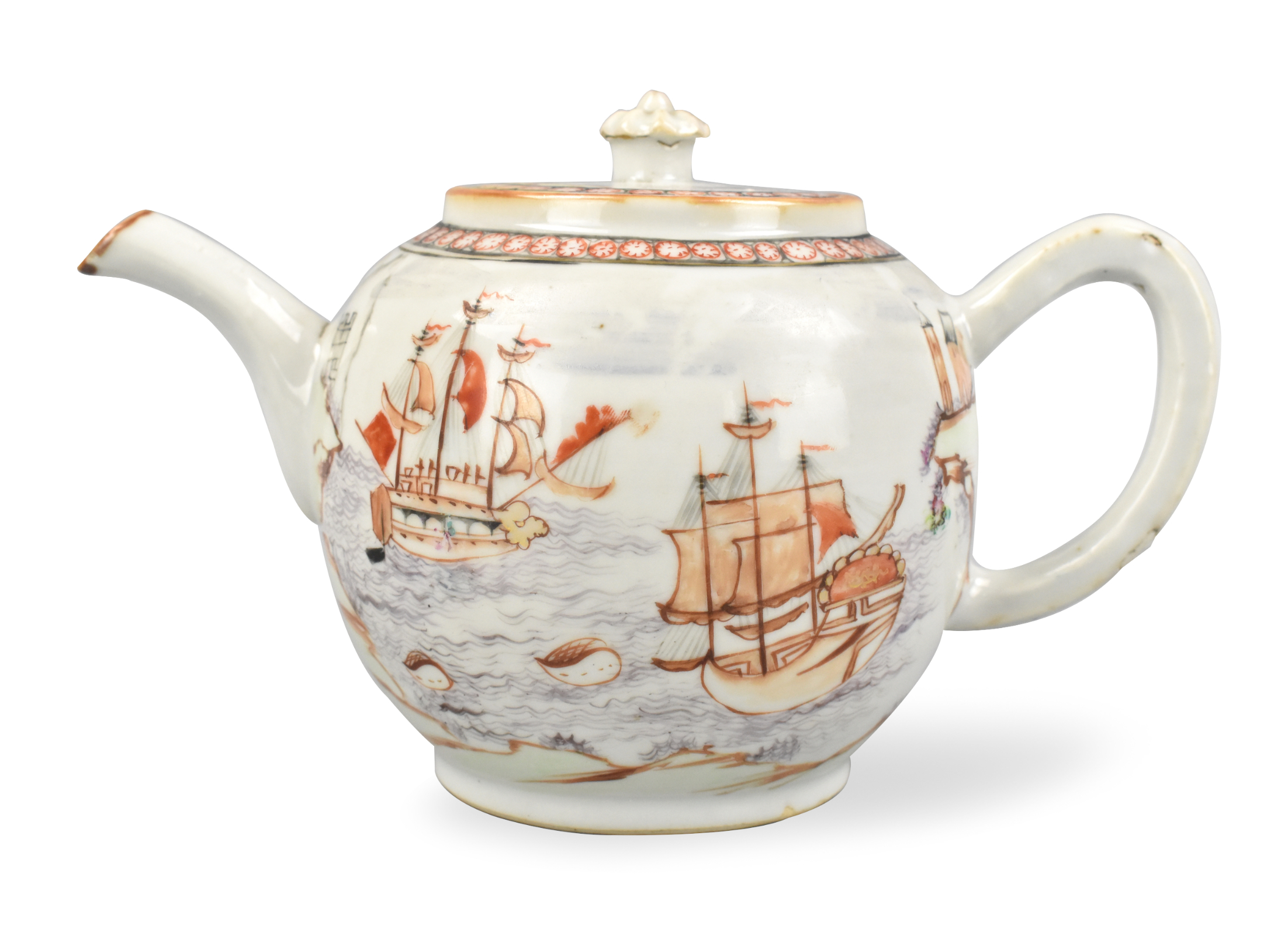 CHINESE GILT IRON RED TEAPOT W/