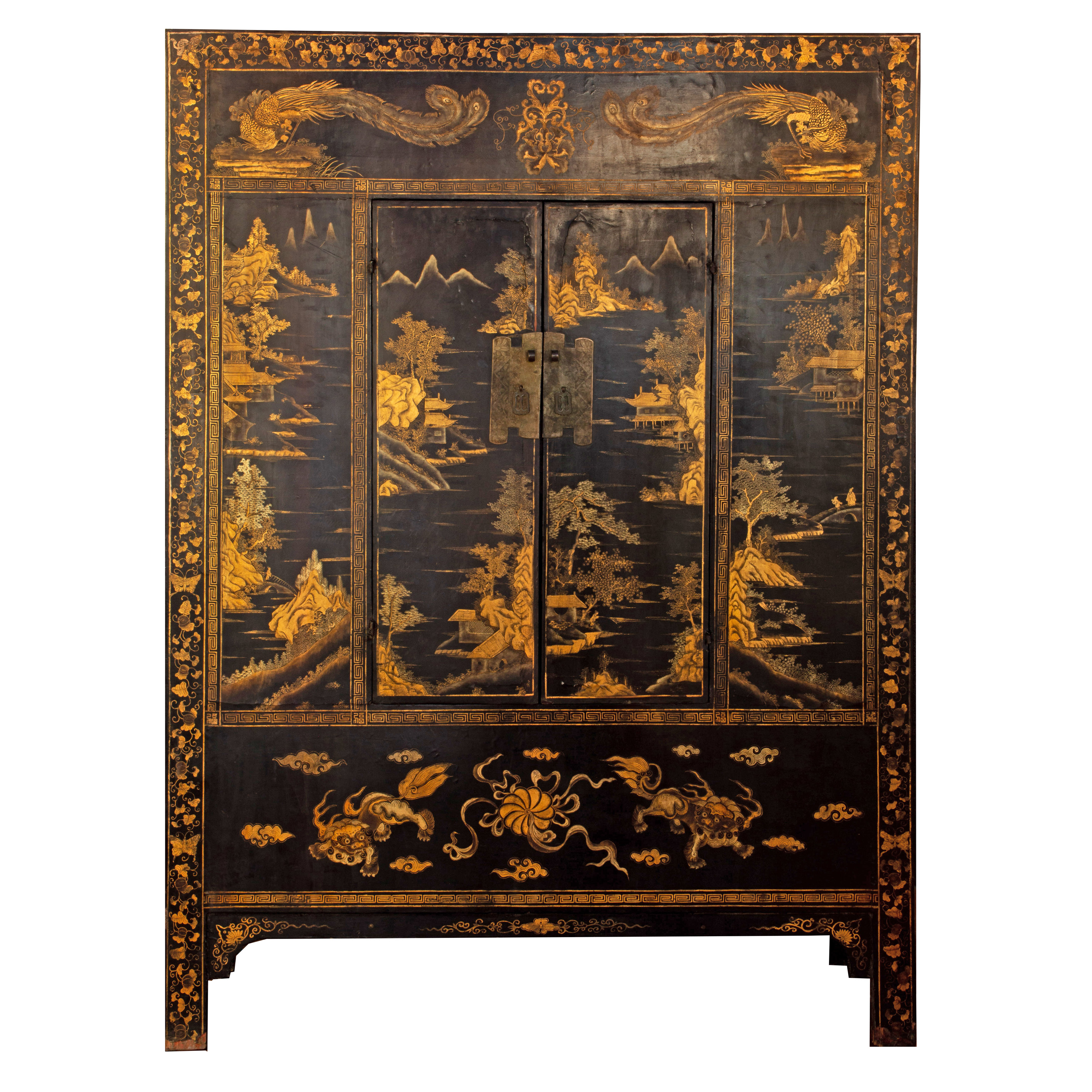 CHINESE GILT-PAINTED BLACK