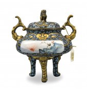 CHINESE GILT TRIPOD CENSOR W/
