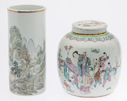 CHINESE GINGER JAR AND CYLINDER